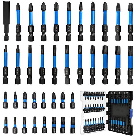 Lot de 38 embouts de tournevis à impact Phillips, Pozidriv et Torx avec tige hexagonale 1/4", kit de tourne-écrous magnétiques S2 pour tournevis à impact et tournevis électriques (1/5)
