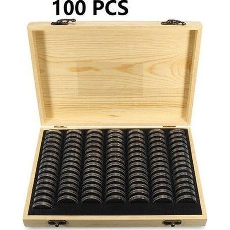 Porte-monnaie en bois de pin, boîte de rangement pour pièces de collection commémoratives avec capsule de protection, (1/5)