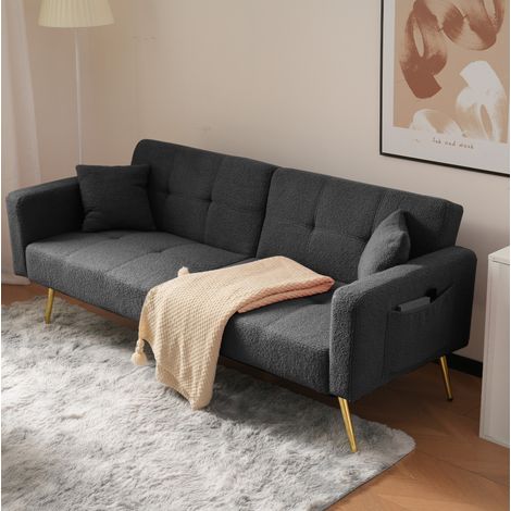 Schlafsofa aus Sherpa-Stoff in Antikgrau, 175x64x72 cm, verstellbare Rückenlehne mit Bettfunktion (1/5)
