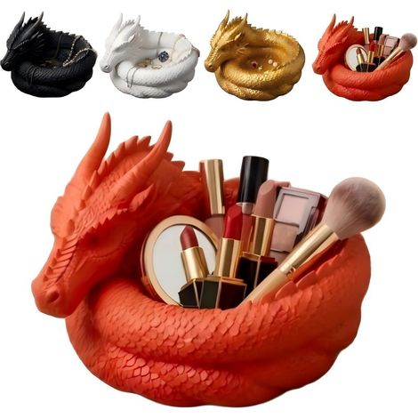 Bol fourre-tout imprimé 3D en forme de dragon fantaisie, porte-bijoux en forme de dragon noir, pour bagues, clés et pièces de monnaie, décoration de bureau gothique, cadeau pour amoureux de dragon (1/5)