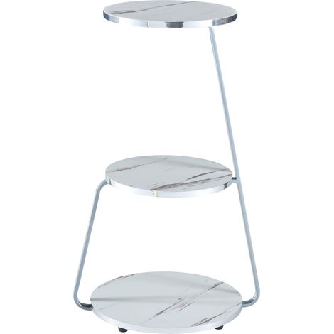 Tavolino laterale a 3 ripiani 74 x 46 x 37 cm marmo bianco/argento 030008647