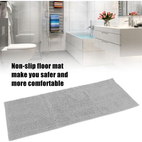 SABIR Tapis de sol antidérapant doux gris argenté 50 x 140 cm pour cuisine, chambre à coucher, salle de bain, baignoire (1/5)
