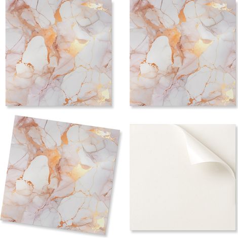 Juego de baldosas de vinilo autoadhesivas con estampado de m谩rmol elegante con vetas, 9x30x30 cm.