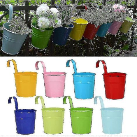Pot de fleurs suspendu en métal, compatible avec 8 pots, pour balcon, jardin ou mur. Support mural en métal, style détachable. (1/5)