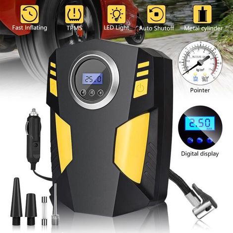 Gonfleur Pneus Voiture, Compresseur Air Voiture Portable 12V, Gonfleur Pneumatique Éléctrique Autonome pour Voiture/Moto/Paddle (1/4)