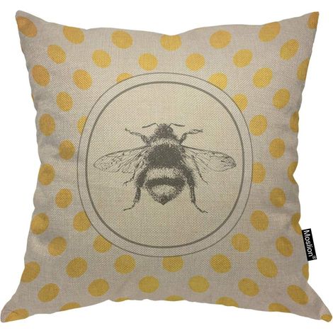Taie d'oreiller abeille 45,72 x 45,72 cm ailes d'animal rétro à pois ronds et carrés, décoration pour la maison ou la voiture, en coton, taille L (1/2)