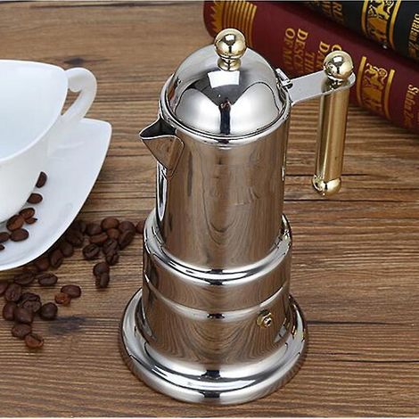 Cafetière italienne épaisse en acier inoxydable, type moka, compatible avec les plaques de cuisson à induction et à gaz. (1/5)