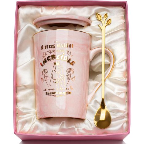 Cadeaux pour femme, cadeau pour femme, cadeau d'anniversaire Tasse en céramique 400 ml, tasses avec couvercles, cuillères, cartes, boîtes cadeau (1/5)