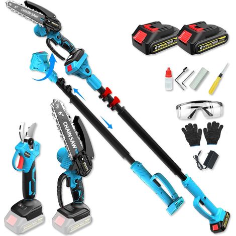4 en 1 Tronçonneuse sur perche sans fil 15 cm (6″) Mini tronçonneuse avec télescopique (2,5 m) + Sécateur électrique 35 mm, incl. 2x21V batterie pour l’élagage et la taille des branches (1/5)