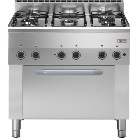 Fourneau 5 feux gaz, four à convection électrique 4x GN 1/1 - Diverso