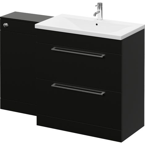 Napoli 460 Matt Black 1300mm 2 Drawer Vanity Unit Toilet Suite with Glide Basin - 1300mm - Chrome 480mm HandleWithout Kingston Toilet Pan