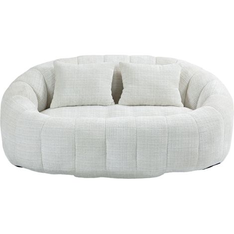 FurnitureR Rundes 2 Sitzer Sofa Stoff creme gepolstert modernes Design Wohnzimmer Couch kompakt bequem mit Kissen Lounge Sessel