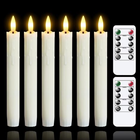Lot de 6 bougies LED, effet cire, télécommande, minuterie, plastique, 19cm, intérieur