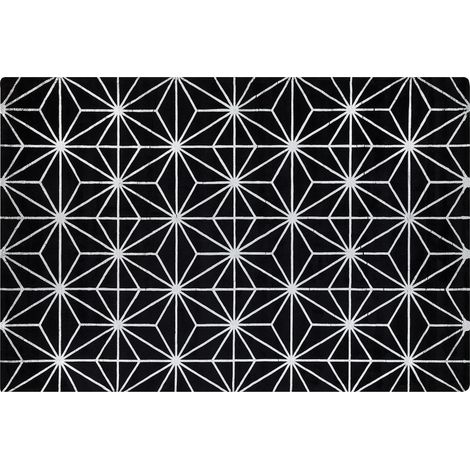 Alfombra negra con patrón geométrico de viscosa y algodón 140 x 200 cm tejida a mano estilo glam moderno Sibel