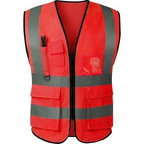 Gilet de Sécurité Haute Visibilité Rouge - Lot de 8 Gilets Réfléchissants en Maille pour Chantier, BTP, Assainissement et Paysagisme-lsw