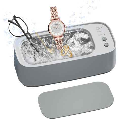 Macchina professionale a ultrasuoni per la pulizia di gioielli, 48 kHz, tre velocità, portatile con base a ventosa per la pulizia di occhiali, orologi e orecchini. (1/5)