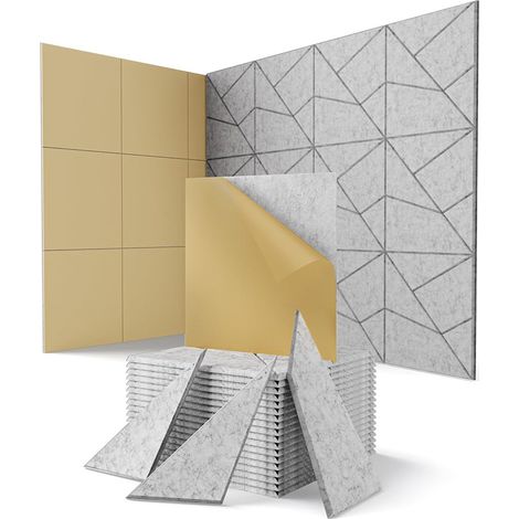 12 panneaux acoustiques décoratifs, dalles acoustiques autocollantes, 30 x 30 cm, couvrant 1,08 m², pour la réduction du bruit et des vibrations. (1/5)