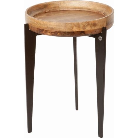 Table d'appoint haute avec plateau amovible en bois de manguier et structure en acier - PANGIVO (1/4)