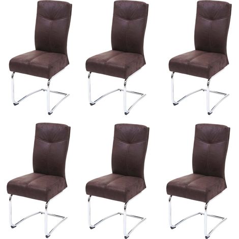 6er-Set Esszimmerstuhl HHG-710, Küchenstuhl Freischwinger Stuhl, Textil Wildleder-Optik braun