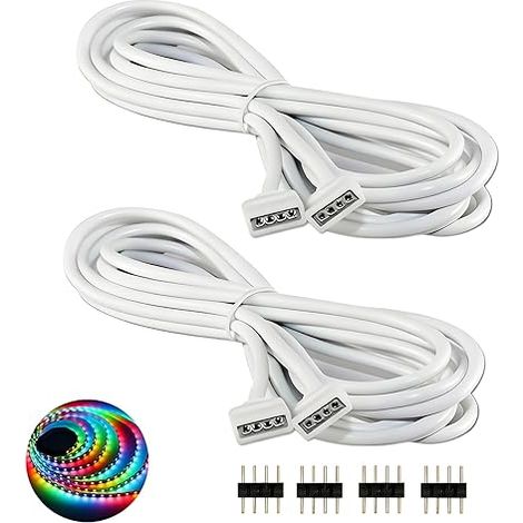 2 Packs 2M Extension Cables For RGB Led Strip 4 Pin Led Strip Extension Cable Strip Led Connector With 4 Pin Male Connectors, White (1/5)
