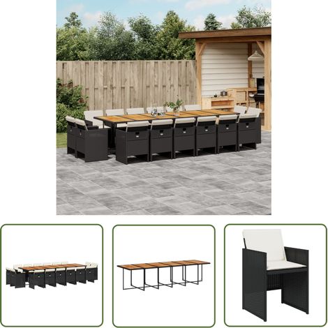 The Living Store 17-tlg. Garten-Essgruppe mit Kissen Schwarz Poly Rattan - Gartentisch - Gartenmöbelset - Outdoor Möbel - Esstisch - Gartenstühle (1/5)