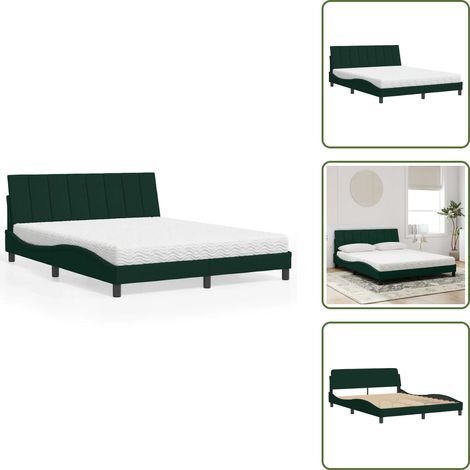 Sommeil de qualité - vidaXL Lit avec matelas Hanko vert foncé 160x200 cm velours - Confort (1/5)