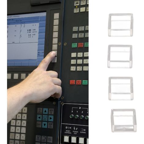 Set mit 100 A66-Schalterknopfkappen, transparente Kappen, quadratische, taktile, gerade Knopfkappen. (1/5)