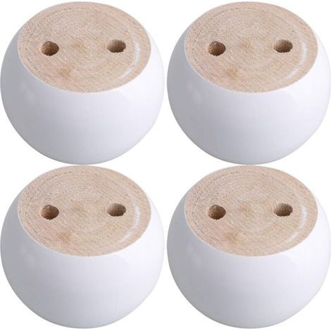 Set mit 4 runden Möbelfüßen aus weißem Eukalyptusholz, 8 x 8 x 5 cm. Tragfähigkeit: ca. 100 kg. (1/5)