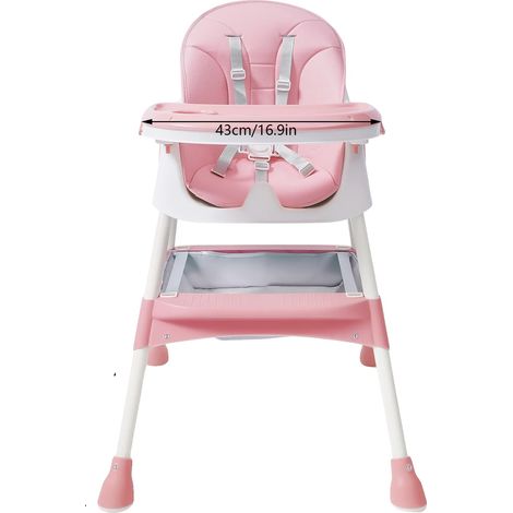 Chaise haute pour bébé, harnais de sécurité à 5 points, design ajustable, Rose (1/2)