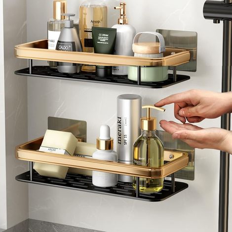 Étagère de Douche - Sans Perçage - Space Aluminium, Antirouille, Or Noir - 13×30×5.5cm-Lot de 2 (1/5)