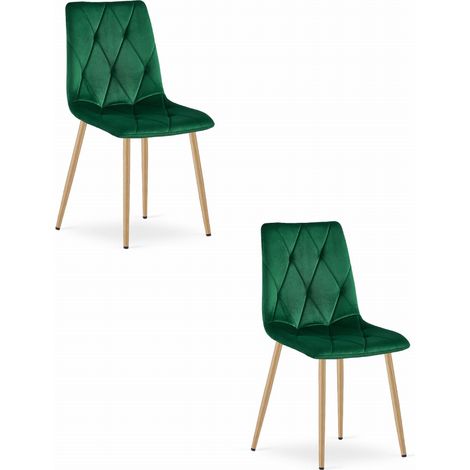 Silla LIBRA - terciopelo verde oscuro / patas color madera x 2 (1/5)