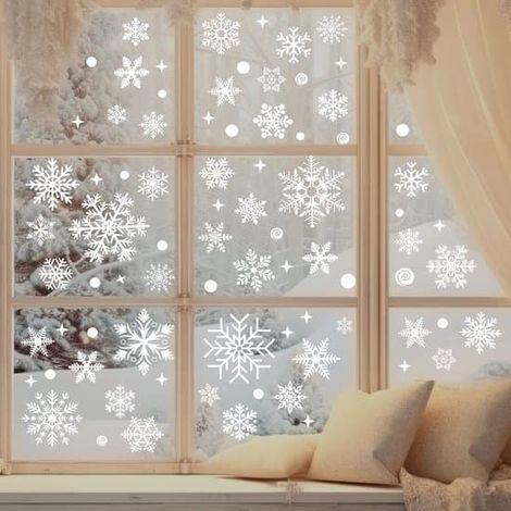 Décorations de vitrine de Noël : flocons de neige – autocollants statiques – décorations pour les fêtes de Noël et de Thanksgiving (1/2)