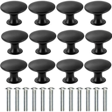 Lot de 12 boutons de meuble noir 30mm – Alliage aluminium et acier inoxydable – Installation facile avec vis – Pour tiroirs et placards - 12PCS (1/5)