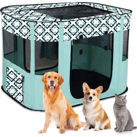 Parc portable pour chiots, animaux - Parc d'intérieur pliable pour chatons, chiots, lapins - Taille XL (vert à carreaux)