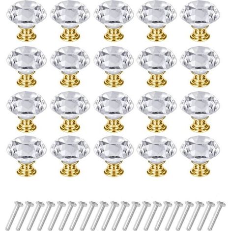Poignee de meuble cuisine,Bouton de Meuble Cristal,20 Pcs 30mm Poignées Boutons Transparent Diamant Cristal, Bouton de Porte Meuble (1/4)