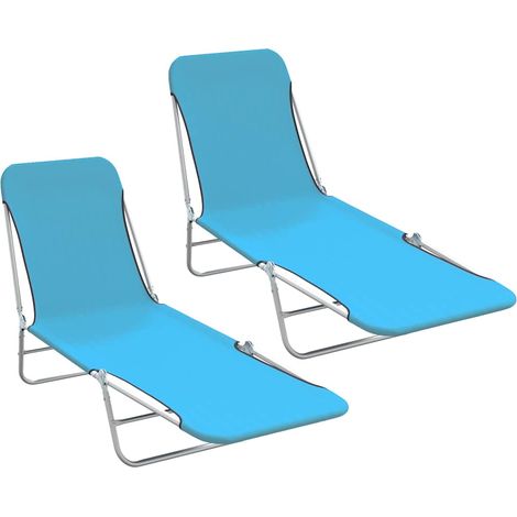 Lot de 2 Bains de soleil pliables Chaises à bascule - Transat de jardin Acier et tissu Bleu BV519939 - BonneVie (1/5)