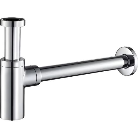 Sifone tubo di scarico in ottone cromato tondo per lavabo lavandino bagno da 1.1/4 confezione 1 (1/5)