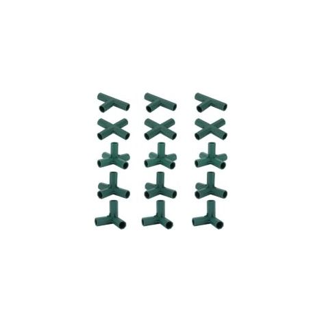 Set di 15 connettori per telaio di serra, connettori angolari per telai da giardino, asta elicoidale da 16 mm, 4 tipi di supporto stabile e robusto per serre - Crezuo