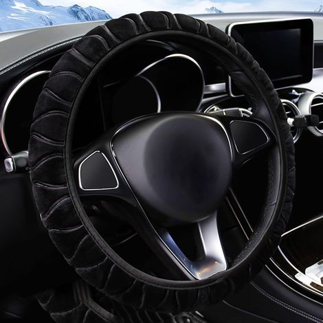 Coprivolante per auto in peluche morbido e caldo per l'inverno - Antiscivolo - Caldo - Universale - Nero (1/5)