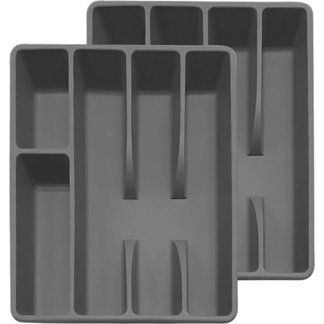 Besteckschubladeneinsatz aus Kunststoff, platzsparend und rutschfest, für Küchenschubladen und Küchenutensilien, Besteckhalter, grau, 1 Stück (1/5)