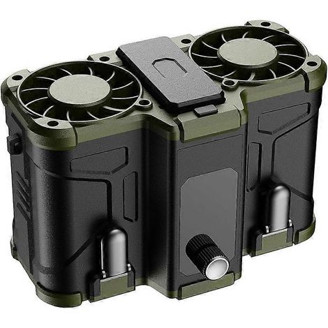 Ventilateur de taille portable à double sortie d'air. batterie amovible et clip de fixation.
