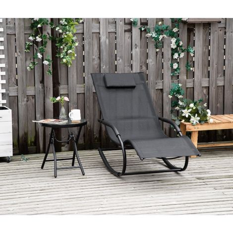 Outsunny Ergonomische Schaukelliege mit Kopfstütze und Armlehnen, verzinktes Metall, Textilene, 63 x 160 x 88 cm, Schwarz