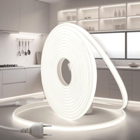 Ruban LED COB 15M 220V Blanc Froid 6000K Exterieur Bande Imperméable Etanche Ip65 320LEDS/M Flexible Recoupable Néon Ruban LED pour Intérieur et Extérieur Chambre Cuisine Maison Escalier (1/5)
