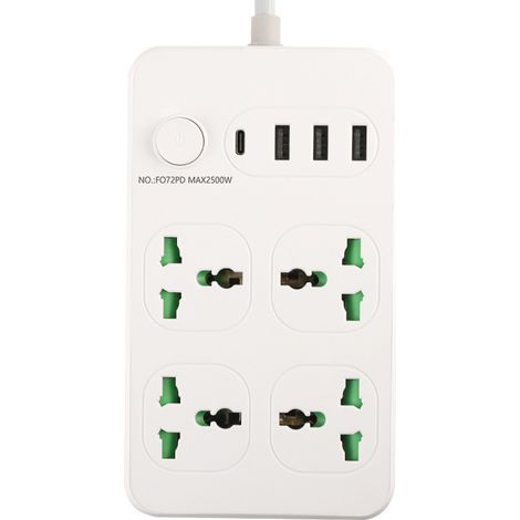 Multiprise 4 Prises Universelles + 3 USB + 1 USB-C, Câble 3m, Prise Schuko, Blanc (1/4)