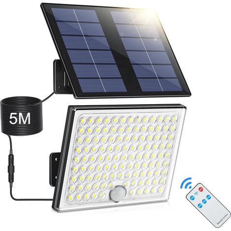 Lampe Solaire Extérieur Détecteur de Mouvement, Lumière Solaire Extérieure avec Télécommande, 2000 mAh 3 Modes Étanche IP65 Éclairage Solaire Extérieur Jardin avec Câble de 5M, 1 Pièce (1/5)