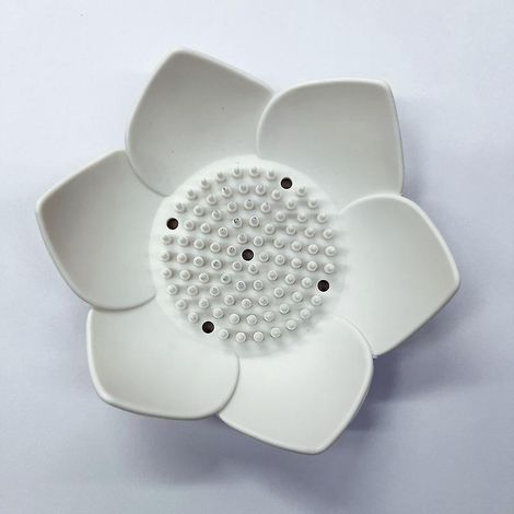 Stück (weiße) Lotus Seifenschale, Lotus Silikon-Seifenschale, Lotus Komfort-Seifenbox, für Badezimmer, Küche, Duschraum, Waschküche (1/5)