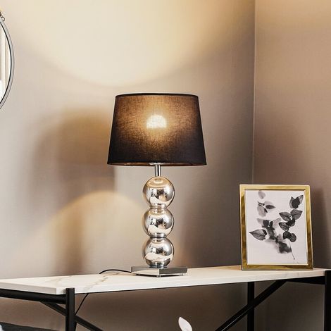 [NEUWERTIG] B-Ware Euluna Textil-Tischlampe Fulda Schreibtischlampe E27 Schirm schwarz Fuß chrom (1/2)