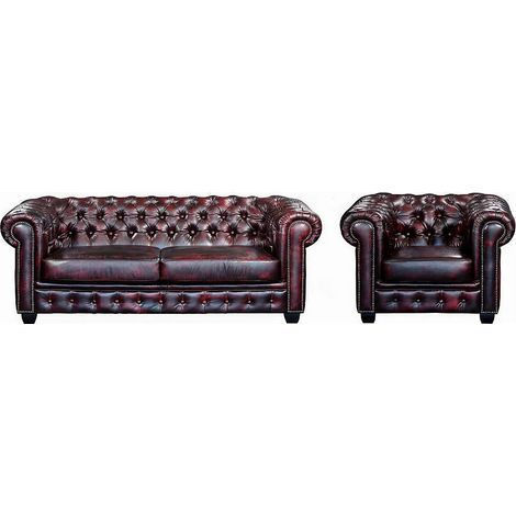 Divano Chesterfield a 3+1 posti 100% cuoio di bufalocherry - BRENTON