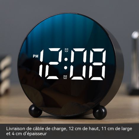 Réveil électronique LED noir avec affichage de la température, horloge numérique pour chambre et bureau, design épuré (1/3)