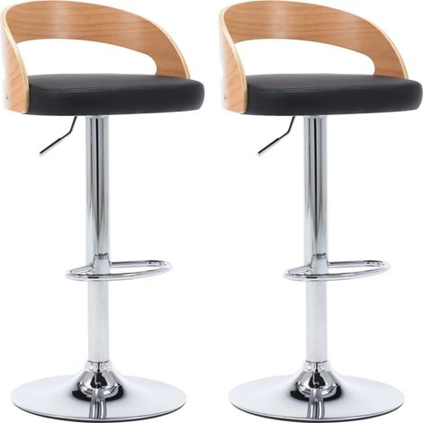 Chaise de bar bois clair et simili cuir noir Karmi - Lot de 2 (1/5)